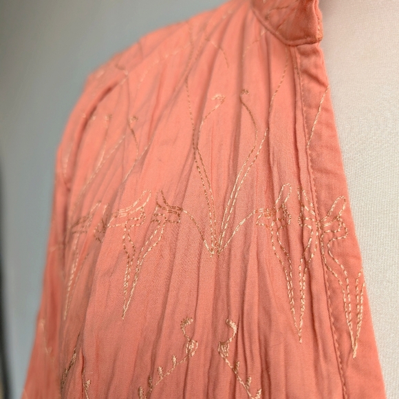 Florence + Fred Embroidered Crinkle Coral Button-Up Blouse - Picture 2 of 4